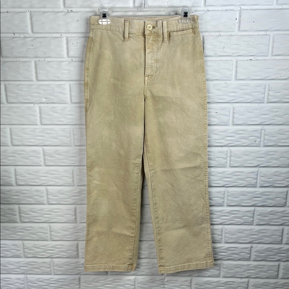 J. CREW SLIM WIDE LEG CROP COTTON BLEACH WASH PANTS ECRU CREAM SIZE 26 NWOT